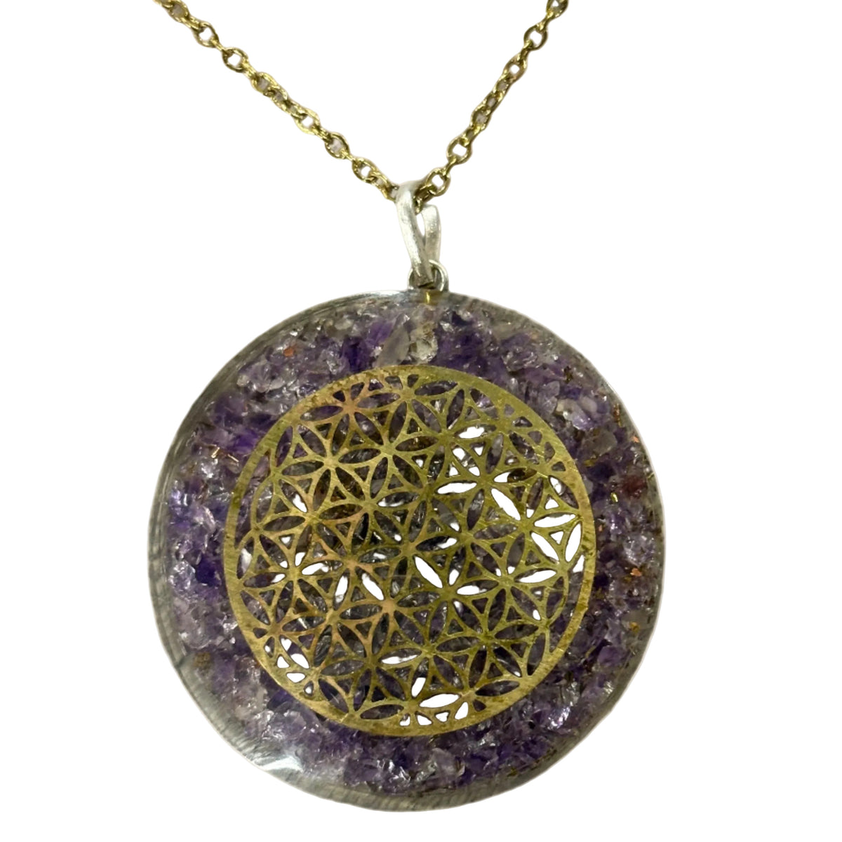 Amethyst and Flower of Life Orgonite Necklace