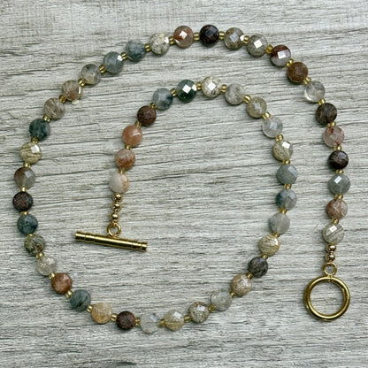 Lodolite (Garden Quartz) Faceted Coin Bead Necklace