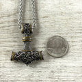 Thor's Hammer w/Gold Stainless Steel Necklace