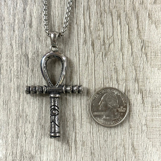 Ankh Eye of Horus Engraved Stainless Steel Necklace