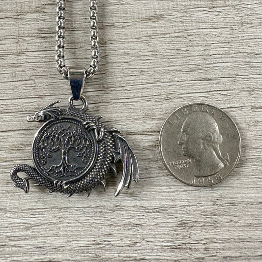 Dragon with Tree of Life Stainless Steel Necklace