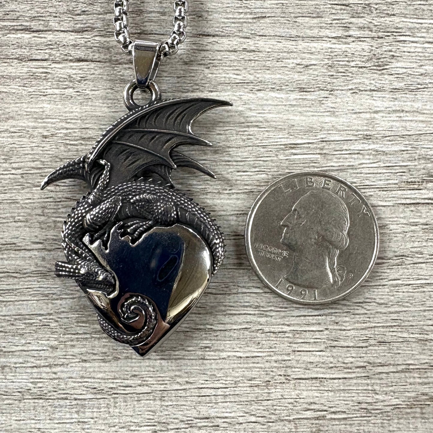 Dragon on Heart Stainless Steel Necklace