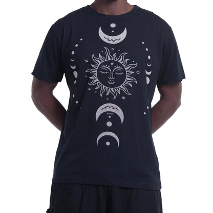 Black Sun Moon Cotton T-Shirt