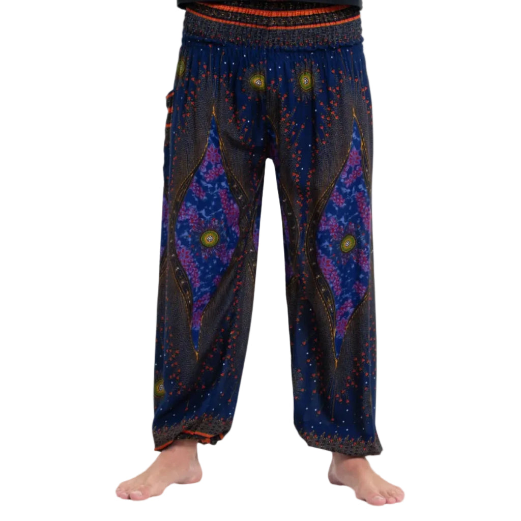 Navy Peacock's Eye Harem Pants