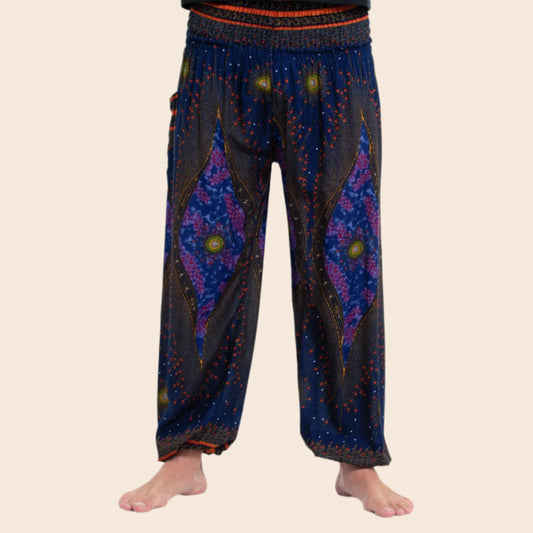 Navy Peacock's Eye Harem Pants