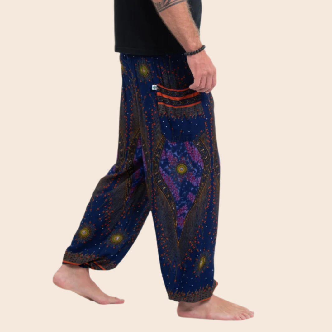 Navy Peacock's Eye Harem Pants