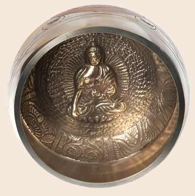 Brass and Silver Singing Bowl with Buddha