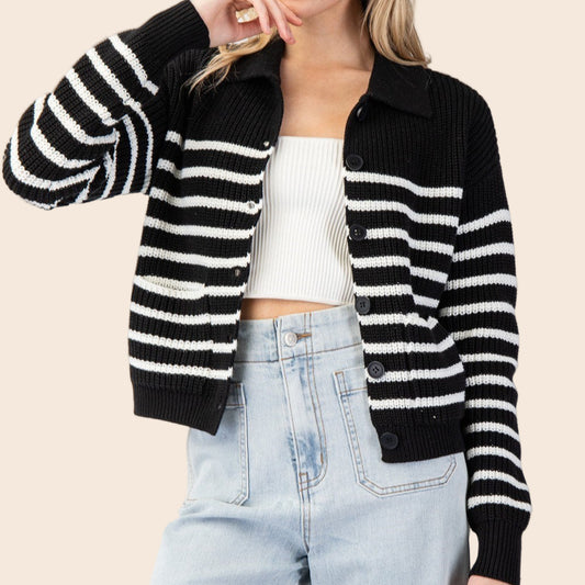 Striped Button Down Knit Cardigan