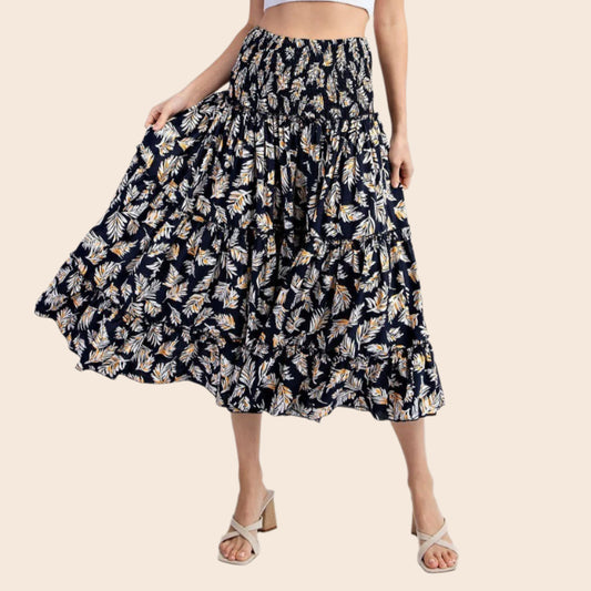 Tropical Print Tiered Maxi Skirt