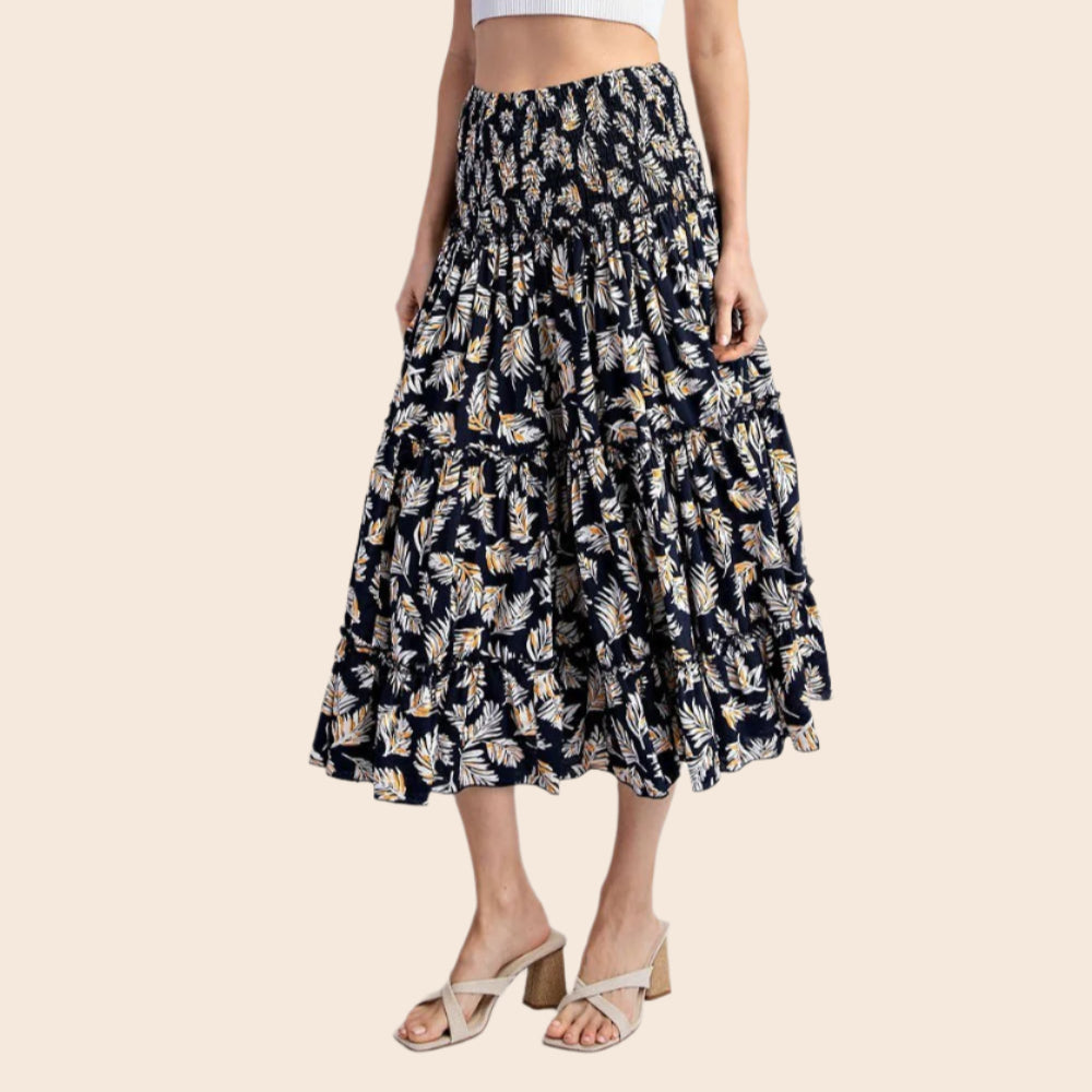 Tropical Print Tiered Maxi Skirt