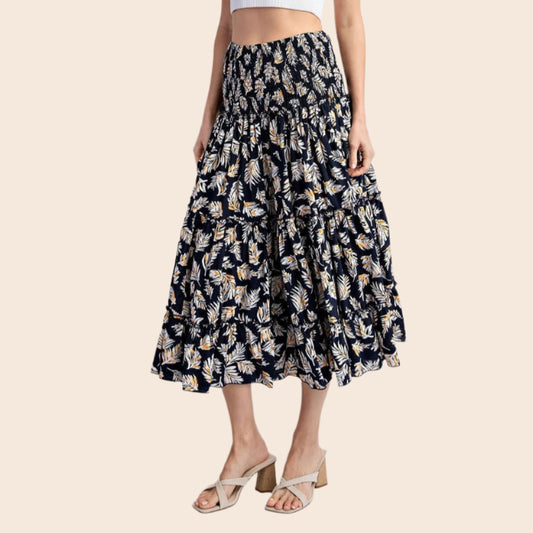 Tropical Print Tiered Maxi Skirt