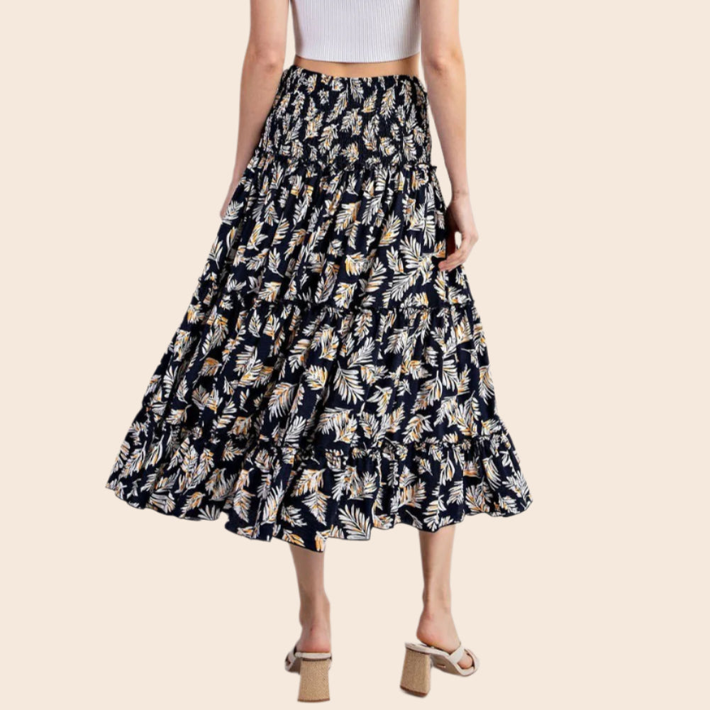 Tropical Print Tiered Maxi Skirt