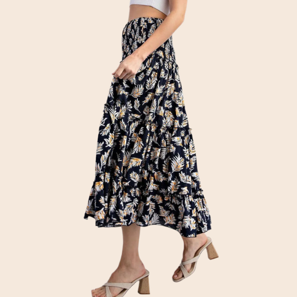 Tropical Print Tiered Maxi Skirt