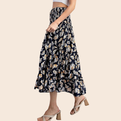 Tropical Print Tiered Maxi Skirt