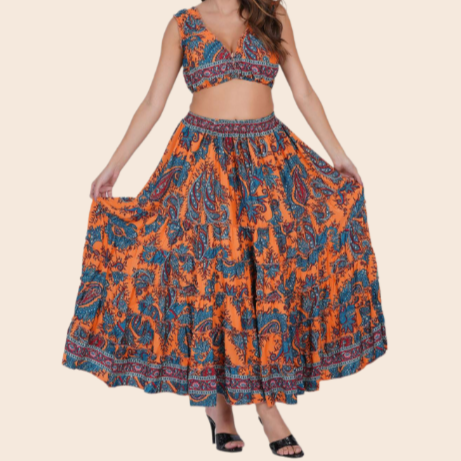 Floral Silk Crop Top and Matching Skirt Set