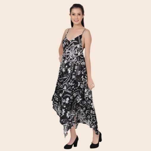 Black and White Floral Print Maxi Dress