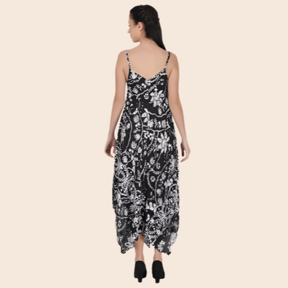 Black and White Floral Print Maxi Dress