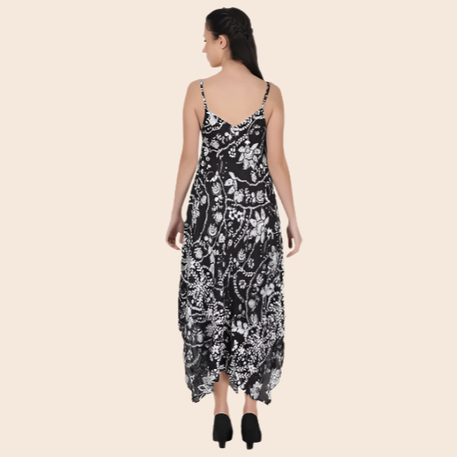 Black and White Floral Print Maxi Dress