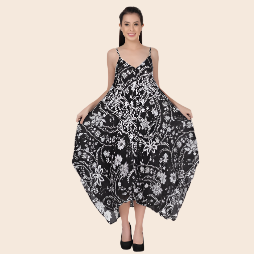 Black and White Floral Print Maxi Dress