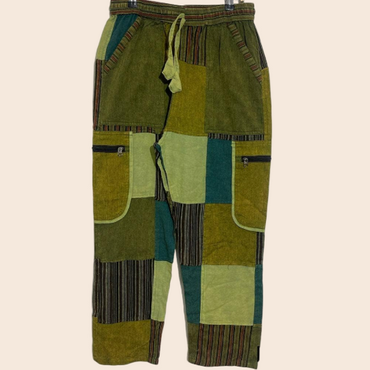 Green Zipper Pocket Patchwork Pants