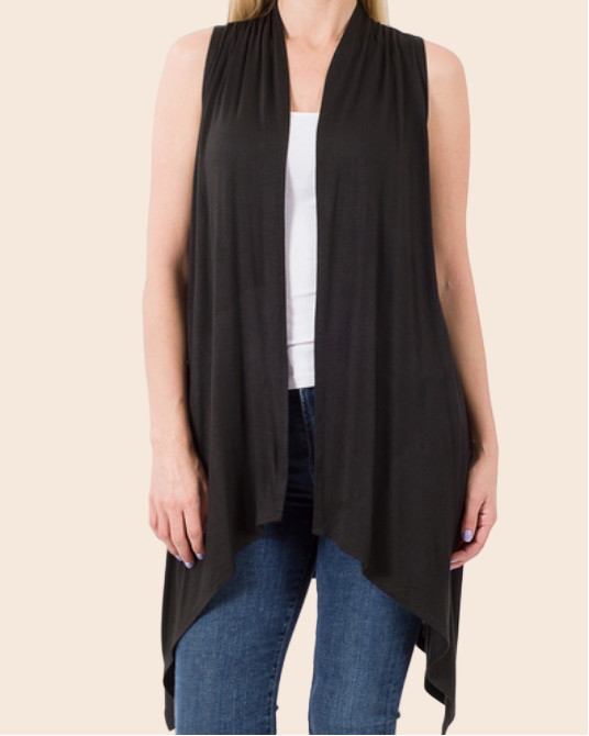 Sleeveless Draped Open Front Cardigan