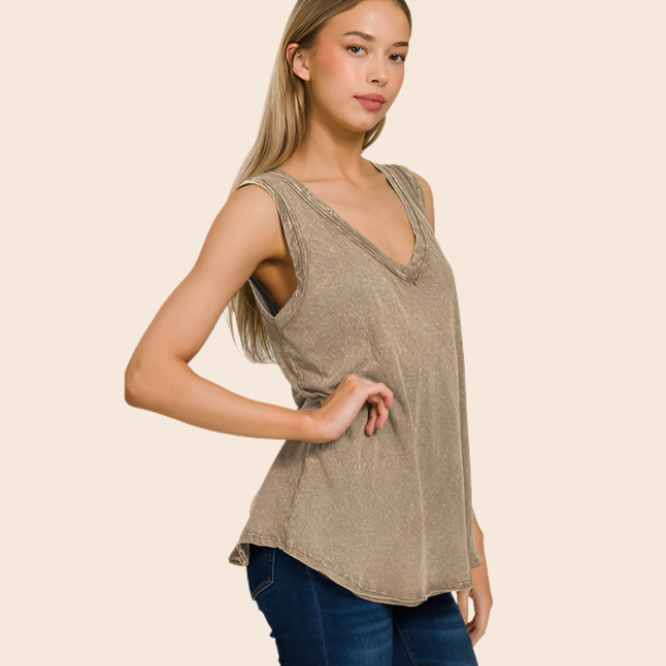 Crinkle Wash V-Neck Tank Top