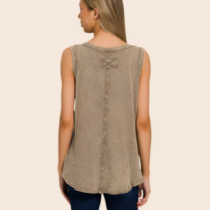 Crinkle Wash V-Neck Tank Top