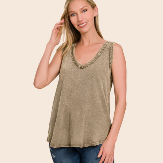 Crinkle Wash V-Neck Tank Top