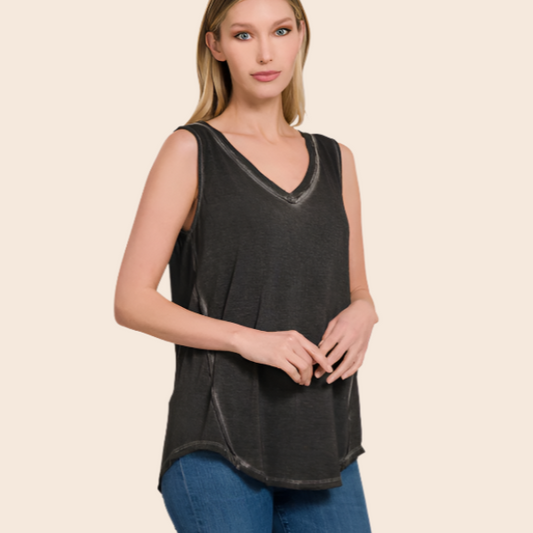 Washed V-Neck Hi-Lo Tank Top