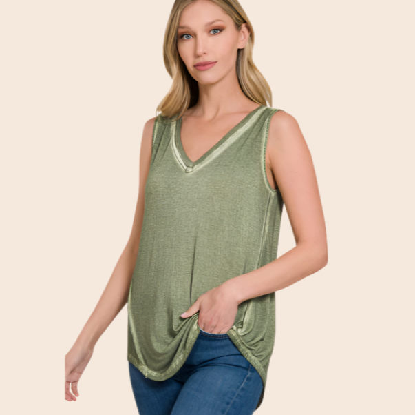 Washed V-Neck Hi-Lo Tank Top