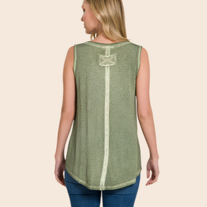 Washed V-Neck Hi-Lo Tank Top