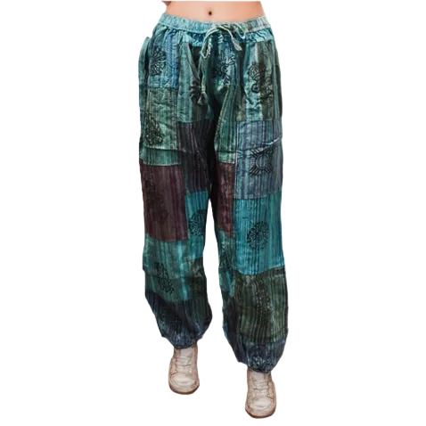 Solid Patchwork Pants with Elastic Ankles