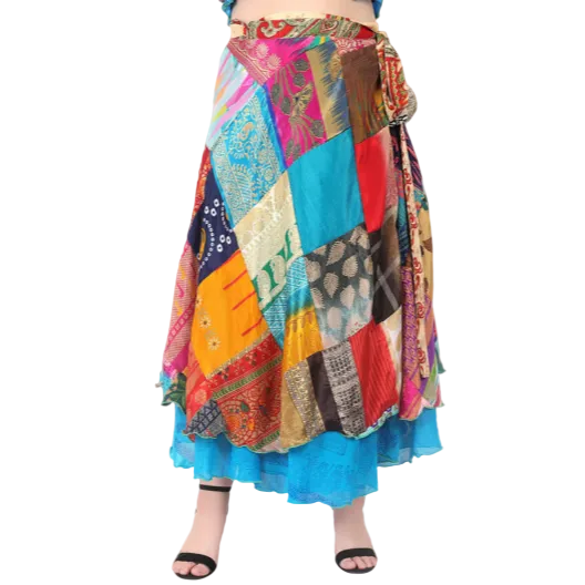 Patchwork Maxi Wrap Skirt