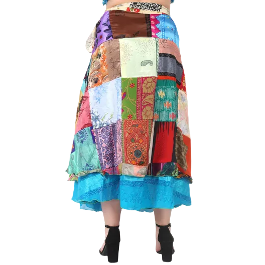 Patchwork Maxi Wrap Skirt