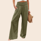 Cotton Linen Blend Smocked Waist Pants
