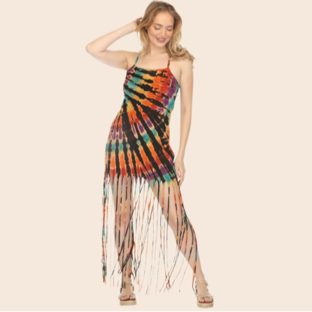Tiedye Super Fringe Maxi Dress