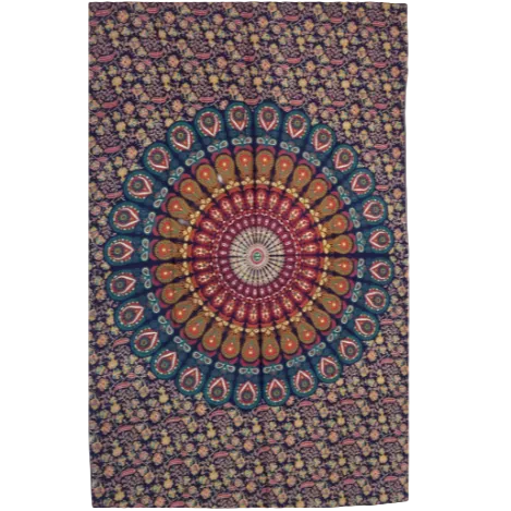 Multicolored mandala tapestry on a beige background