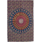 Multicolored mandala tapestry on a beige background
