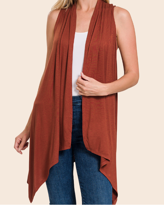 Sleeveless Draped Open Front Cardigan