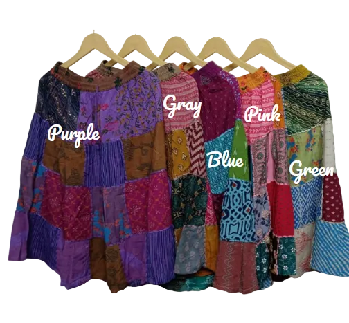 Patchwork Hand Thread Work Midi Skirt