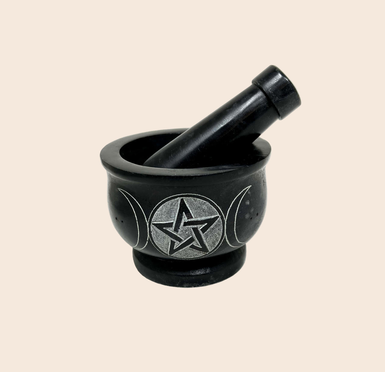 Soapstone Triple Moon Pentacle Mortar & Pestle