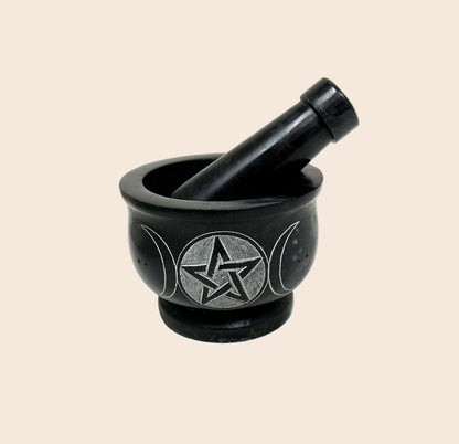 Soapstone Triple Moon Pentacle Mortar & Pestle