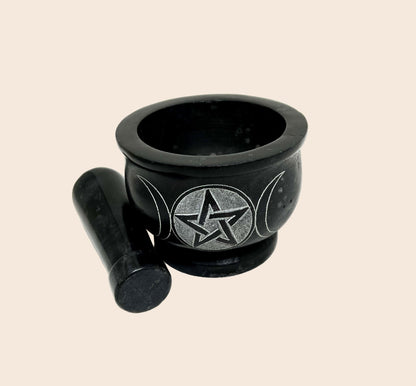 Soapstone Triple Moon Pentacle Mortar & Pestle