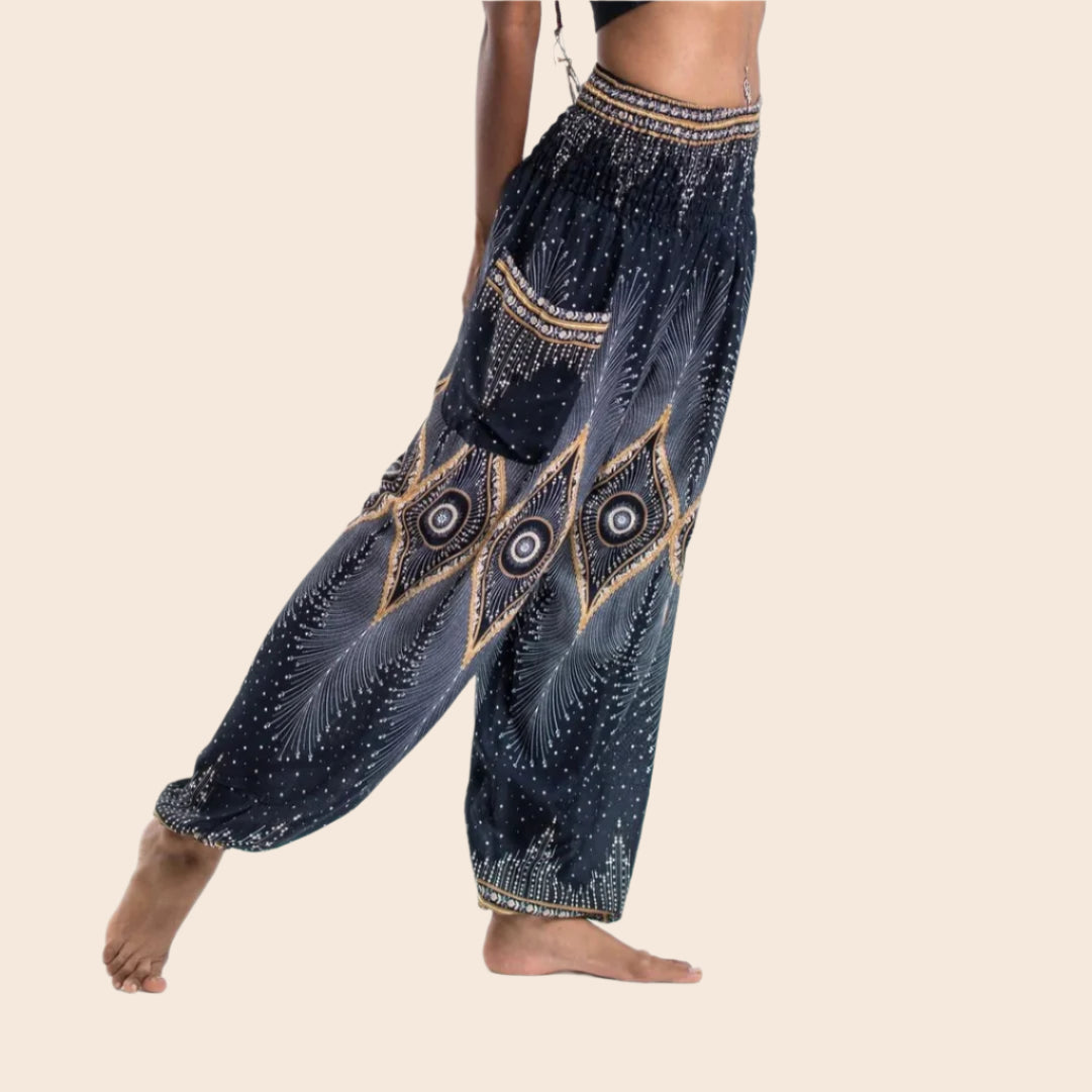 Black Diamond Peacock Harem Pants