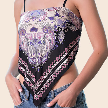 Smocked Bandana Print Scarf Top
