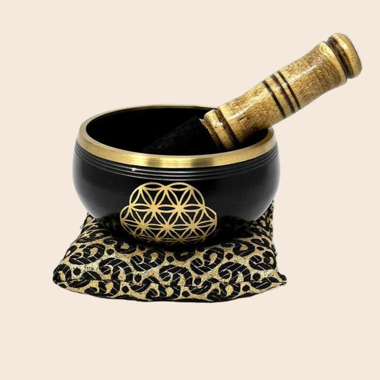 Black Painted Brass Flower of Life Singing Bowl