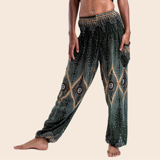 Green Diamond Peacock Harem Pants