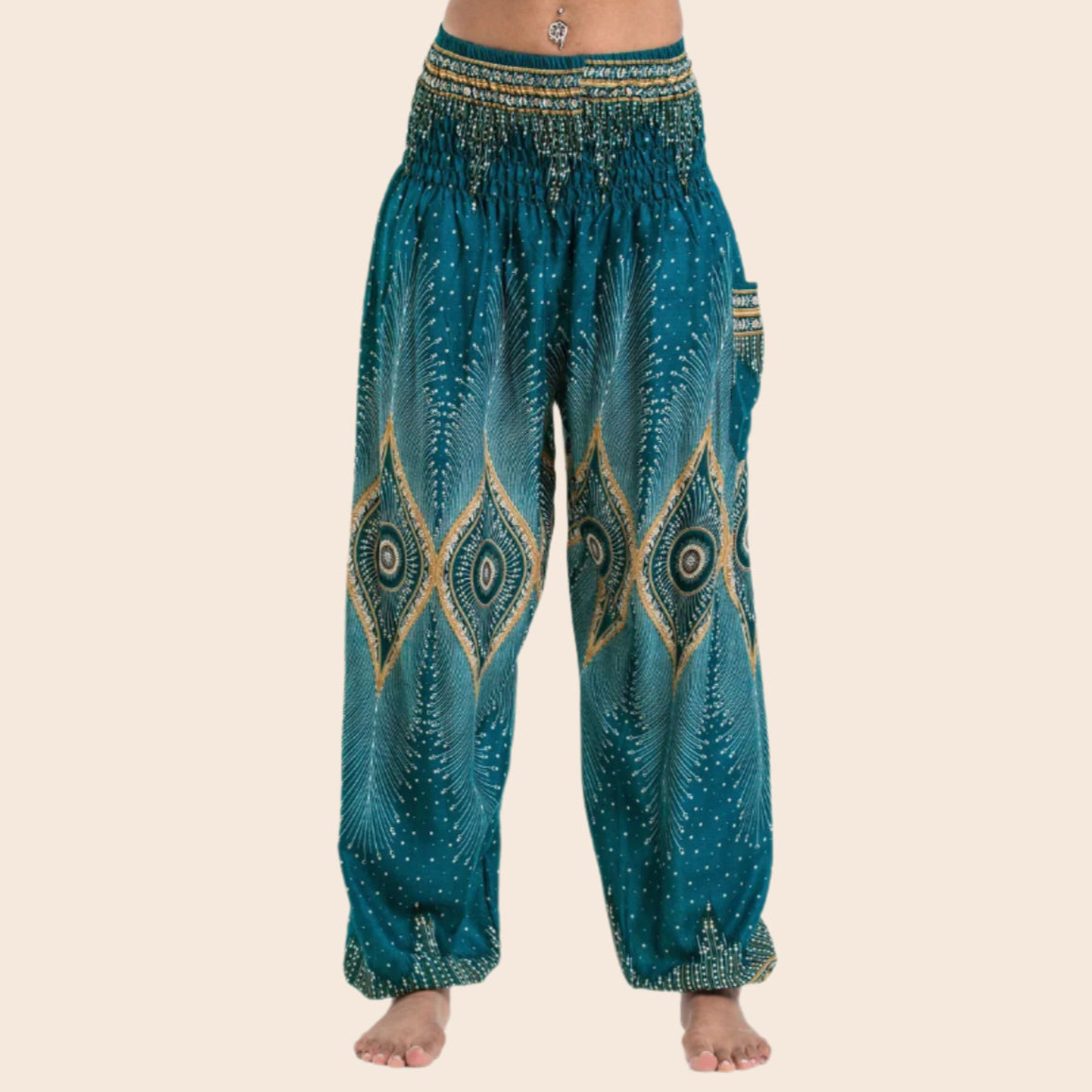 Turquoise Diamond Peacock Harem Pants