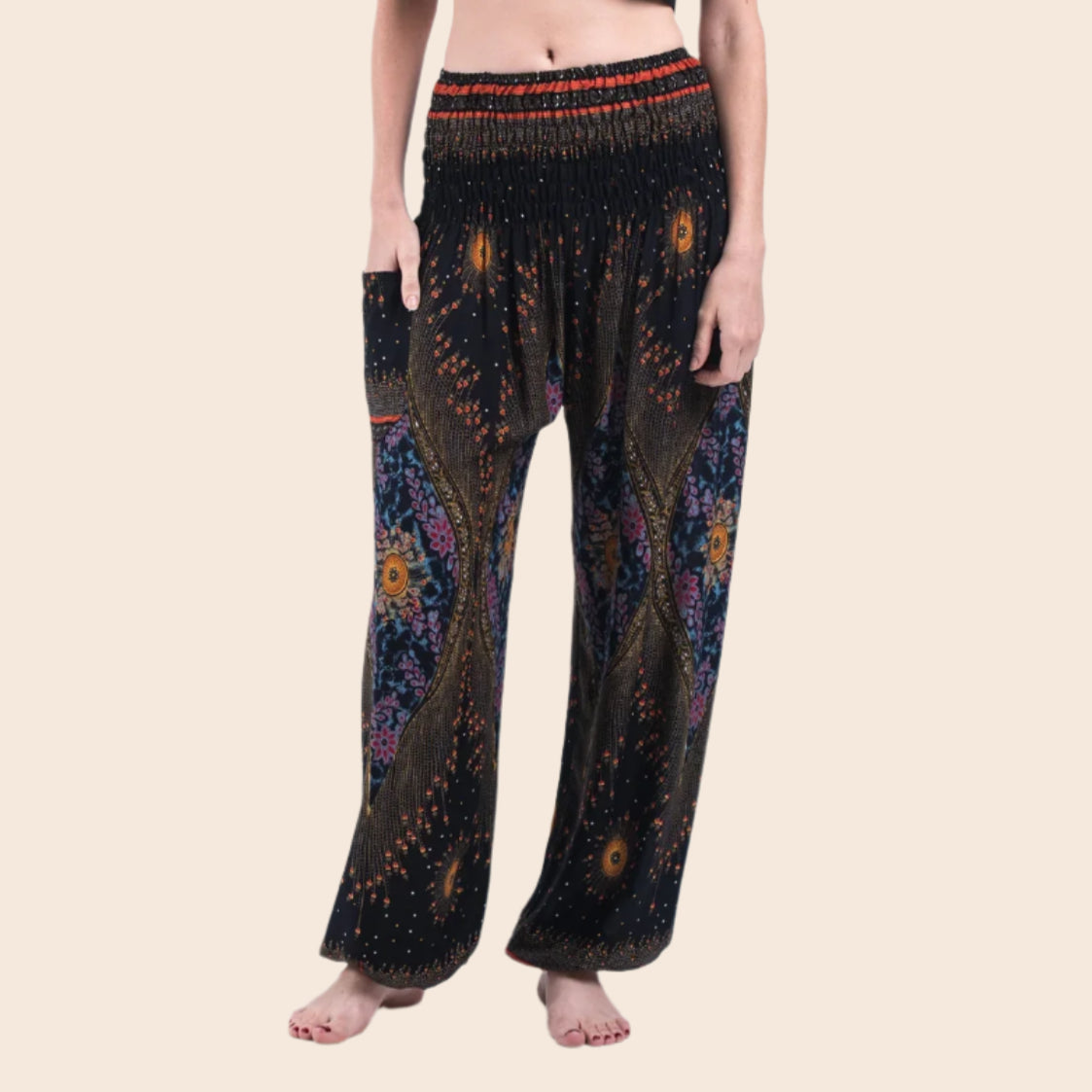 Black Peacock Eye Harem Pants