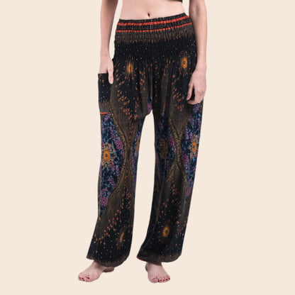 Black Peacock Eye Harem Pants